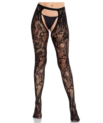 LEG AVENUE - ROZE KANTEN KOUSEN MET OPEN ACHTERKANT ZWART LEG AVENUE - ROZE KANTEN KOUSEN MET OPEN ACHTERKANT ZWART