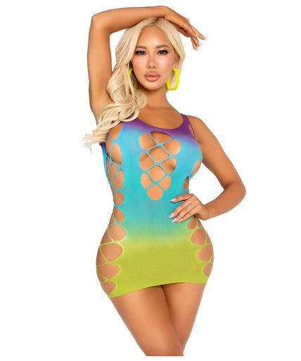 LEG AVENUE - SEAMLESS MINI DRESS WITH OPENINGS OCEAN LEG AVENUE - SEAMLESS MINI DRESS WITH OPENINGS OCEAN