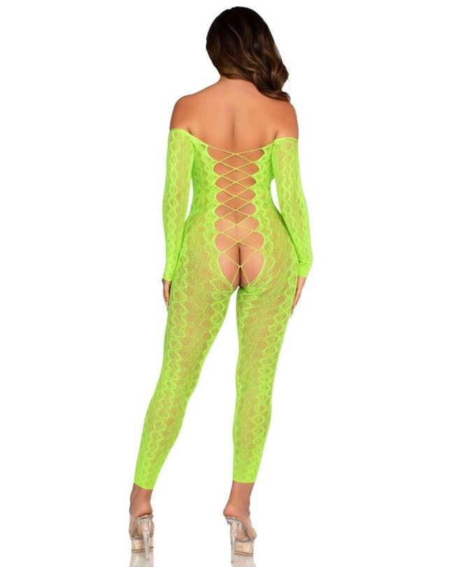LEG AVENUE - KRUISLOZE BODYSTOCKING EXOTIC SLANGENKANT NEON GROEN