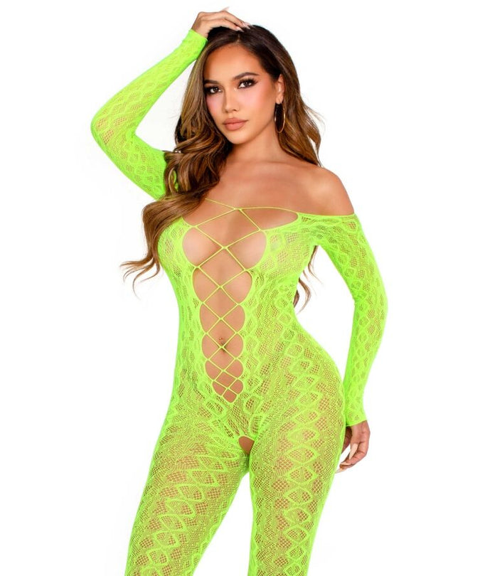 LEG AVENUE - KRUISLOZE BODYSTOCKING EXOTIC SLANGENKANT NEON GROEN