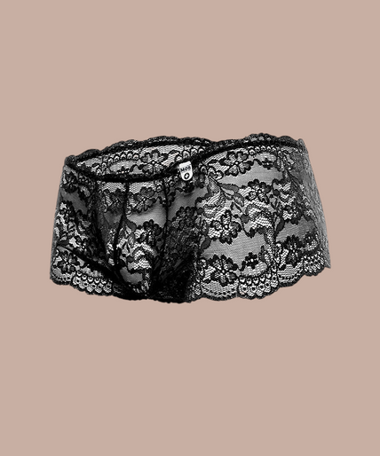 Mob – Schwarzer Spitzenboxer Größe L/xl Pleasurements Mob zwarte kanten boxershort voor heren met een verleidelijk en elegant design