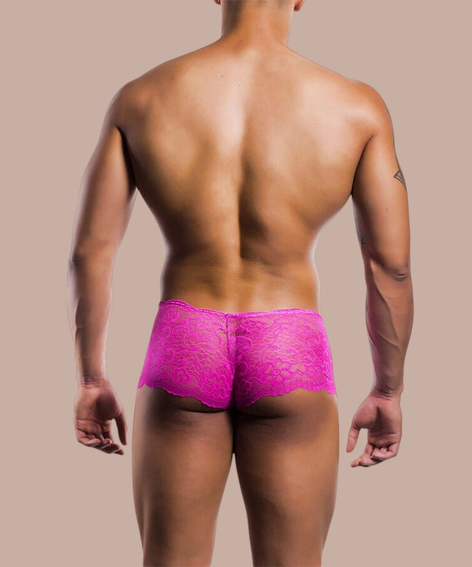 Pleasurements Mob roze kanten boxershort voor heren met een verleidelijk en elegant ontwerp