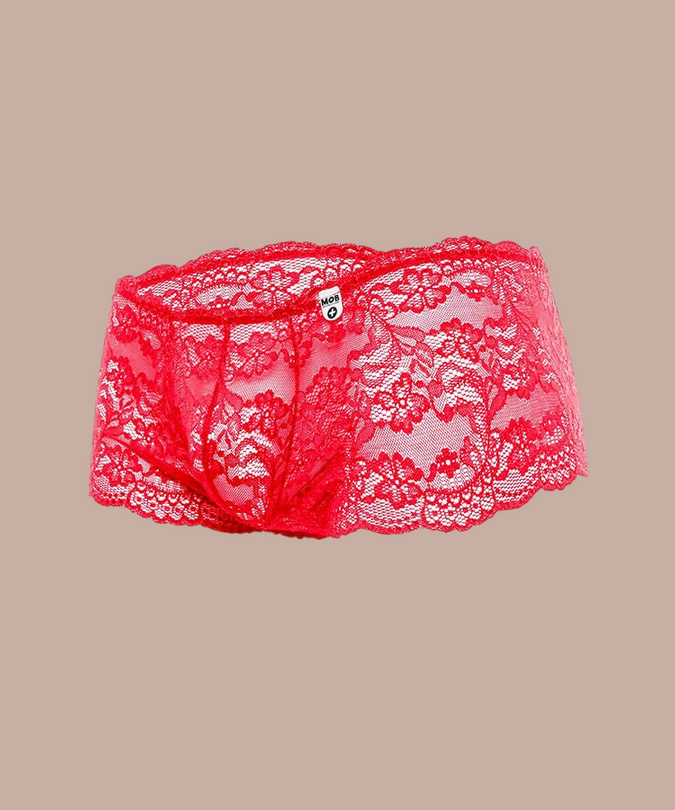 Pleasurements Mob rode kanten boxershort met verfijnd bloemmotief voor een sensuele en elegante uitstraling.