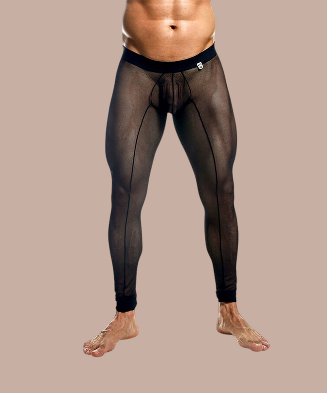 Pleasurements Mob zwarte transparante panty voor heren met nauwsluitende pasvorm en elastische tailleband