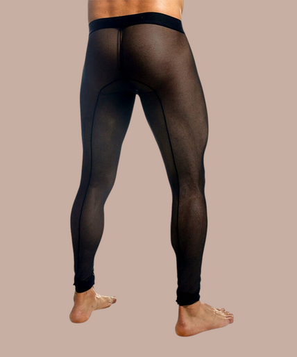 Mob – Schwarze transparente Strumpfhose Größe S Pleasurements Mob zwarte transparante panty voor heren met nauwsluitende pasvorm en elastische tailleband