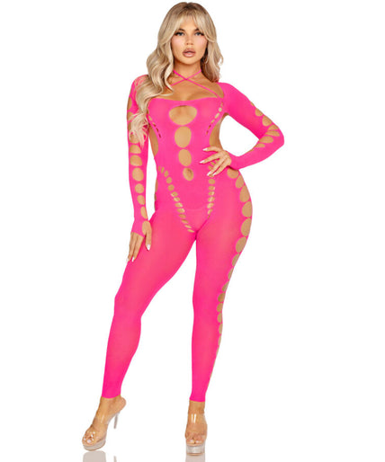 LEG AVENUE - ROZE OPEN RUG BODYSTOCKING EEN MAAT LEG AVENUE - ROZE OPEN RUG BODYSTOCKING EEN MAAT