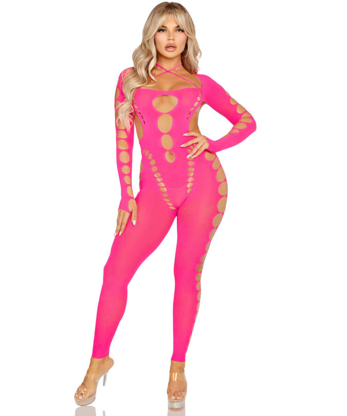 Leg Avenue – Pink Open Back Bodystocking One Size
