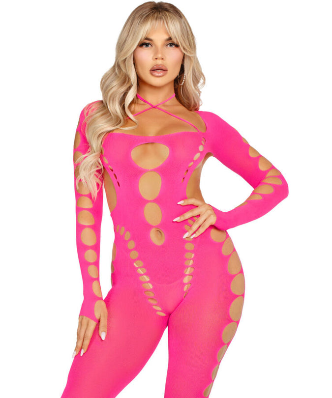 Leg Avenue – Pink Open Back Bodystocking One Size