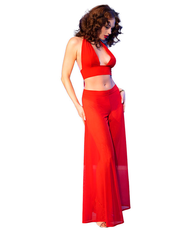 CHILIROSE - CR 4857 RED TOP AND PANTS SET SIZE S