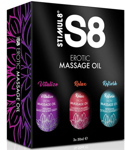 STIMUL8 - S8 MASSAGE OIL BOX 3 X 50 ML STIMUL8 - S8 MASSAGE OIL BOX 3 X 50 ML