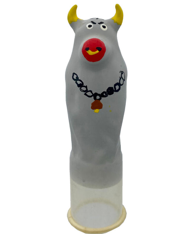 CONDOMERIE - HANDGESCHILDERDE NIEUWIGHEDENCONDOOMS GRIJZE STIER MODEL XL