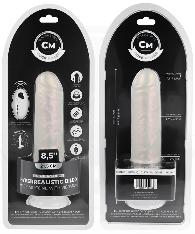 COCK MILLER - DILDO MET ZUIGNAP, LICHTEN EN TRILLINGEN MET AFSTANDSBEDIENING WIT 21,5 CM