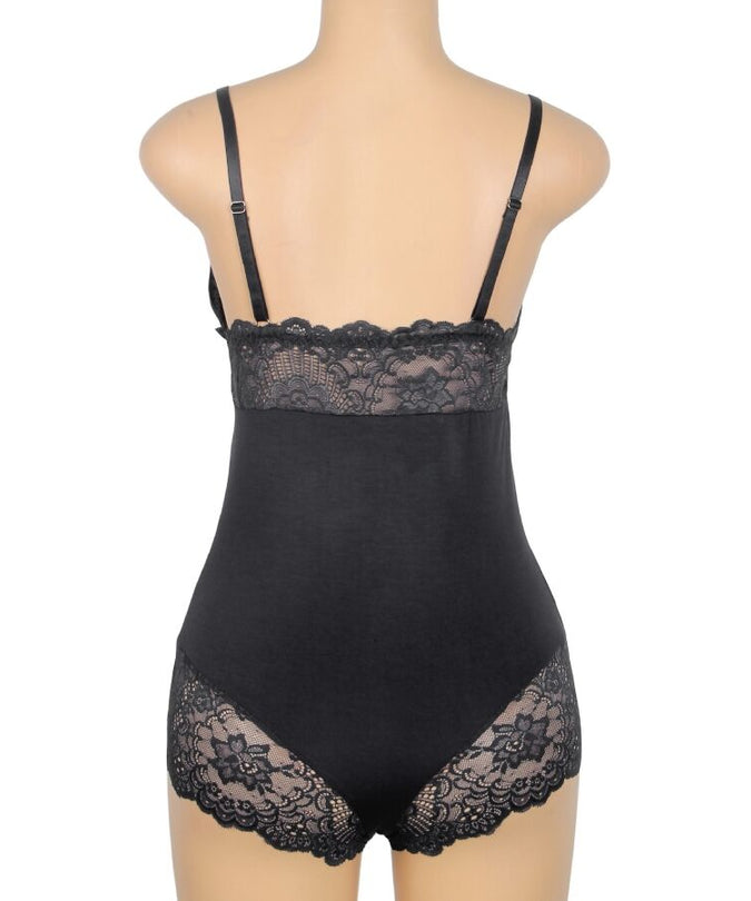 SUBBLIME - BLACK FLORAL LACE DETAIL TEDDY L/XL