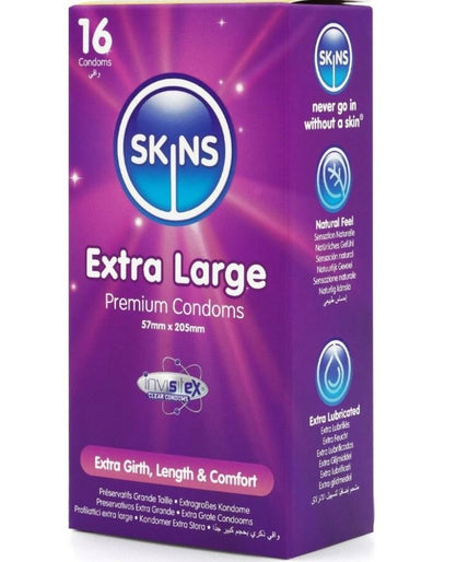 SKINS - EXTRA GROTE PREMIUM CONDOMS PAK 16 SKINS - EXTRA GROTE PREMIUM CONDOMS PAK 16
