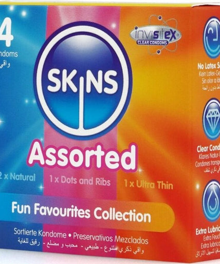 SKINS - ASSORTED PREMIUM CONDOMS PACK 4 SKINS - ASSORTED PREMIUM CONDOMS PACK 4