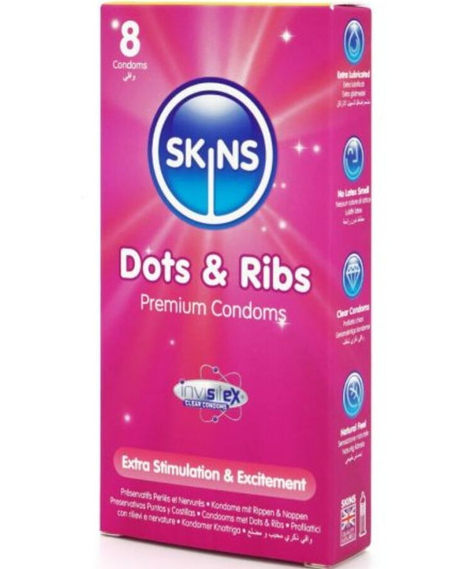 SKINS - DOTS & RIBS PREMIUM CONDOMS PACK 8