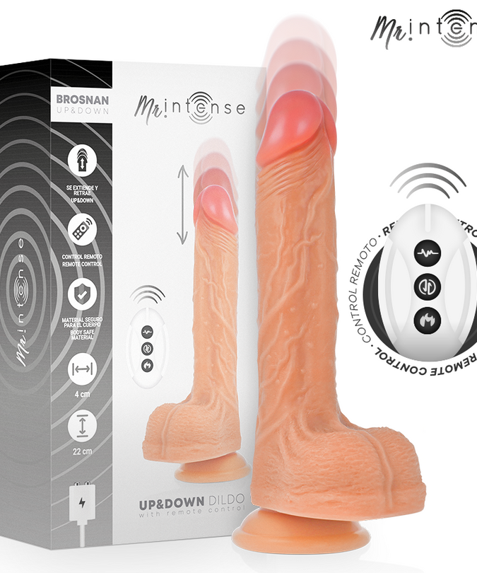 MR INTENSE - BROSNAN REALISTISCH MULTIFUNCTIONEEL MET VIBRATIE, OP EN NEER AFSTANDSBEDIENING, 22 CM - OF - 4 CM