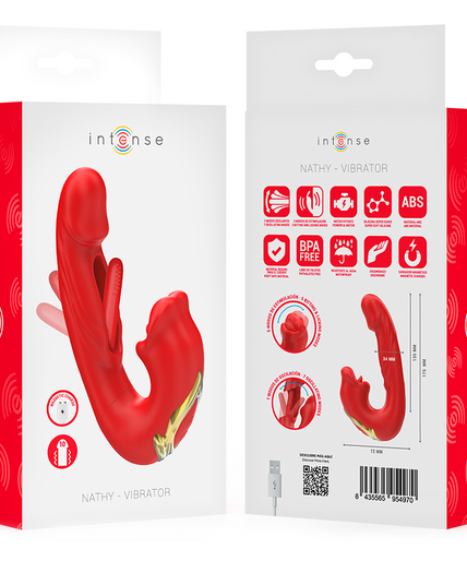 INTENSE - NATHY DOUBLE VIBRATOR WITH MULTIFUNCTION STIMULATING MOUTH RED INTENSE - NATHY DOUBLE VIBRATOR WITH MULTIFUNCTION STIMULATING MOUTH RED