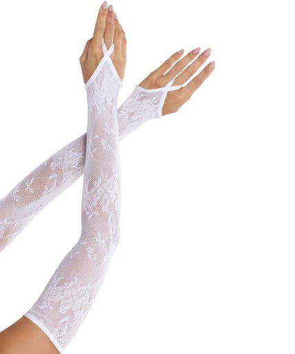 LEG AVENUE - EXTRA LONG FLORAL LACE ARM WARMER GLOVES WHITE LEG AVENUE - EXTRA LONG FLORAL LACE ARM WARMER GLOVES WHITE
