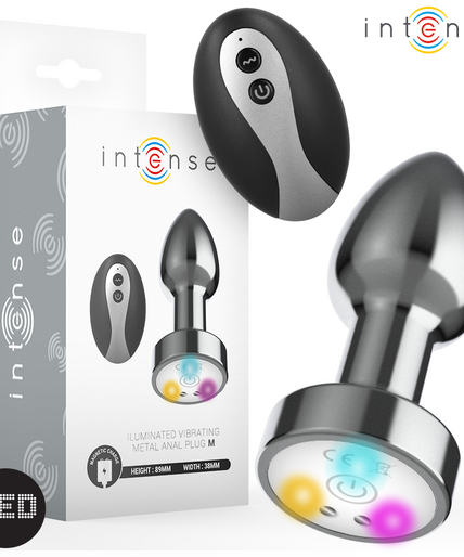 INTENSE - VIBRATING METAL ANAL PLUG WITH LED LIGHTS AND REMOTE CONTROL - SIZE M INTENSE - VIBRATING METAL ANAL PLUG WITH LED LIGHTS AND REMOTE CONTROL - SIZE M