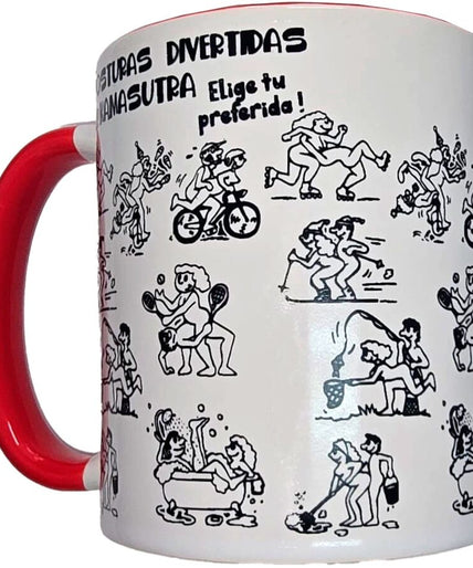 DIABLO PICANTE - WHITE KAMASUTRA POSITIONS MUG WITH RED HANDLE 370 ML DIABLO PICANTE - WHITE KAMASUTRA POSITIONS MUG WITH RED HANDLE 370 ML