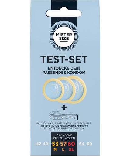 MISTER SIZE - TEST SET 3 DIFFERENT SIZED CONDOMS + MEASURING TAPE MISTER SIZE - TEST SET 3 DIFFERENT SIZED CONDOMS + MEASURING TAPE