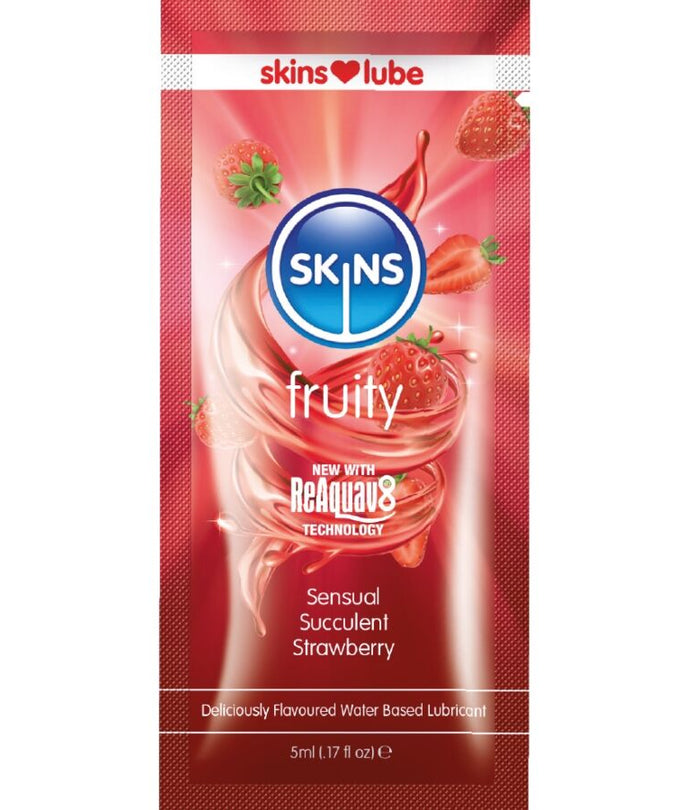 SKINS - FRUITIGE GLIJMIDDEL OP WATERBASIS AARDBEI EENMALIGE DOSIS 5 ML