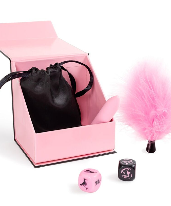 SECRET PLAY - PLEASURES BOX VOOR KOPPELS: DOBBELSTENEN + TRILLENDE KOGEL + VEREN PEN
