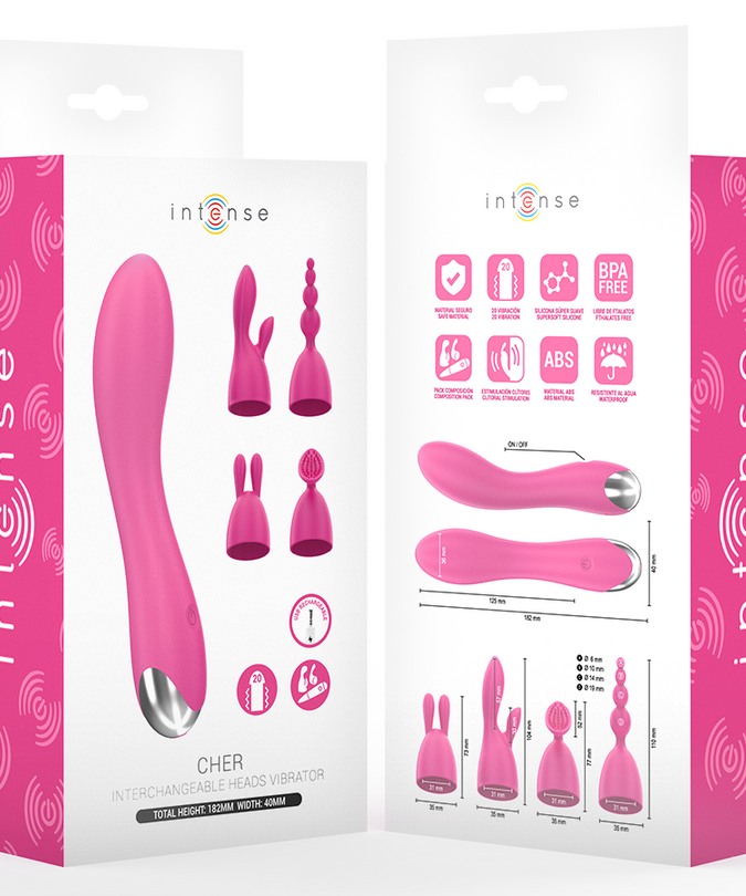 INTENSE - CHER VIBRATOR MET 20 STANDEN EN VERWISSELBARE OPZETSTUKKEN