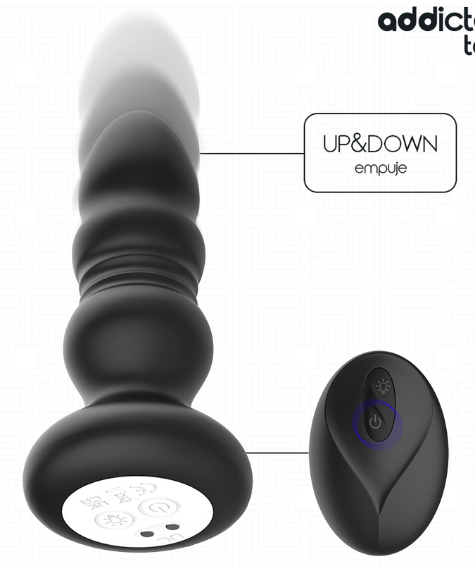 ADDICTED TOYS - THRUSTING VIBRATING ANAL PLUG, LED LIGHT REMOTE CONTROL
