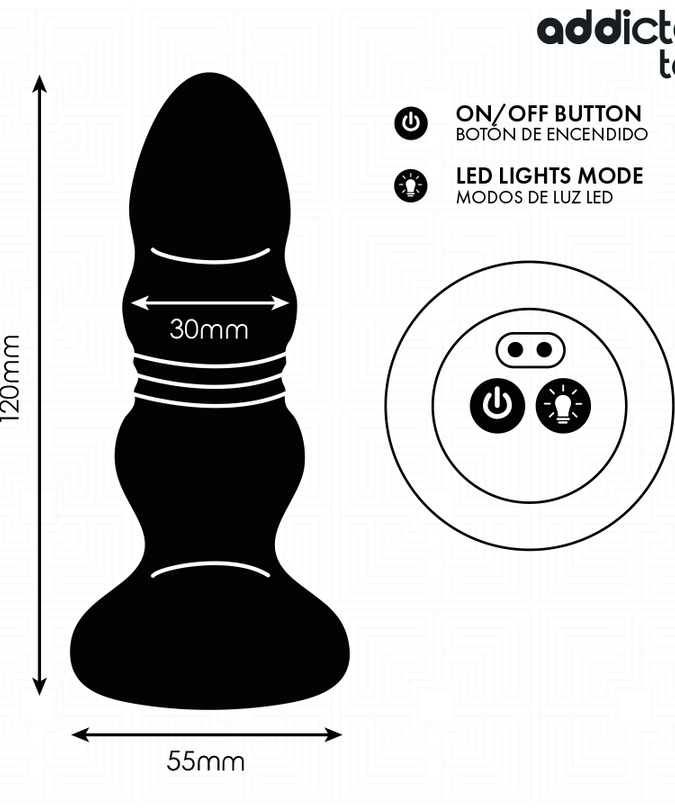 ADDICTED TOYS - THRUSTING VIBRATING ANAL PLUG, LED LIGHT REMOTE CONTROL