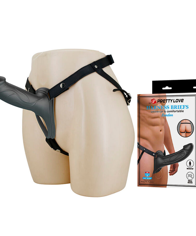 PRETTY LOVE - LANDON BLACK VIBRATING STRAP-ON