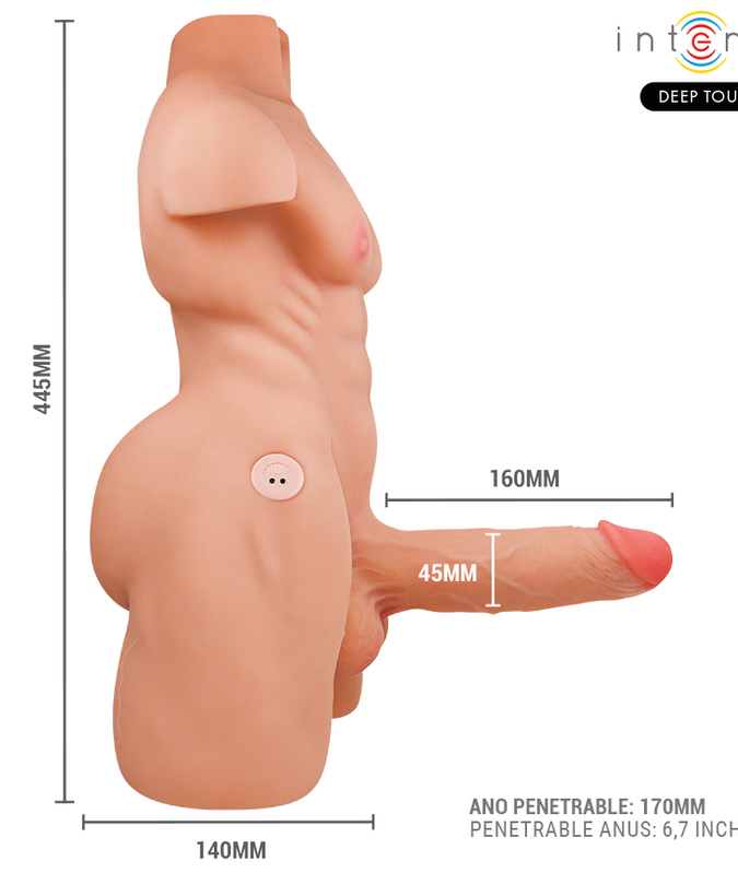 INTENSE DEEP TOUCH - MARTY TORSO WITH ANUS AND REALISTIC DILDO WITH PUSHING AND VIBRATION, REMOTE CONTROL, 6.2 KG