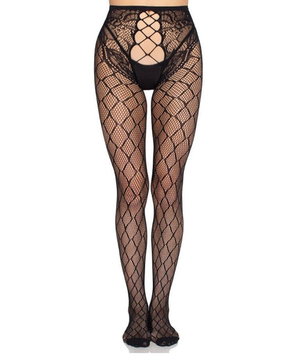 LEG AVENUE - 1966 NET TIGHTS WITH CROTCHLESS PANTY BLACK - ONE SIZE LEG AVENUE - 1966 NET TIGHTS WITH CROTCHLESS PANTY BLACK - ONE SIZE