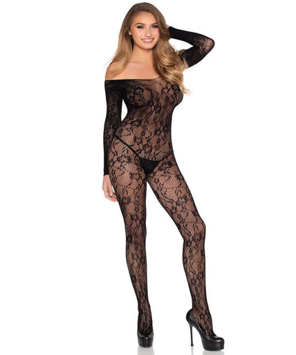 LEG AVENUE - 89366 KANTEN LINGERIE BODYSTOCKING ZWART - EEN MAAT LEG AVENUE - 89366 KANTEN LINGERIE BODYSTOCKING ZWART - EEN MAAT