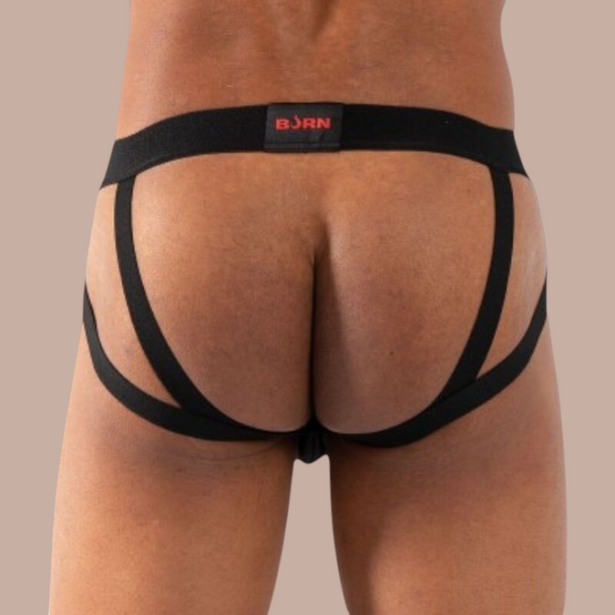 Pleasurements Burn 011 zwarte jockstrap met elastische banden voor een sensueel en comfortabel silhouet