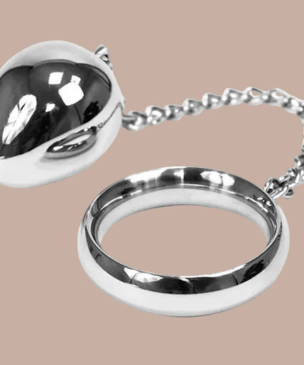 Metal Hard – Cockring 45mm met ketting en metalen bal – roestvrij staal Metal Hard – Cockring 45mm met ketting en metalen bal – roestvrij staal
