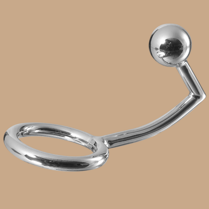 Metal Hard Cock Ring with Anal Intruder Hook 40mm – Stainless Steel