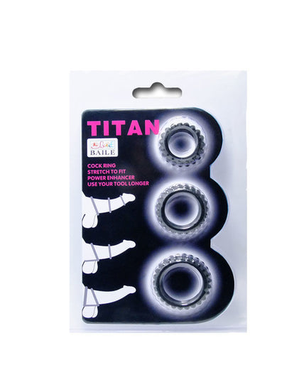 BAILE - TITAN SET 3PCS COCK RING BLACK 2.8 + 2.4 + 1.9 CM BAILE - TITAN SET 3PCS COCK RING BLACK 2.8 + 2.4 + 1.9 CM