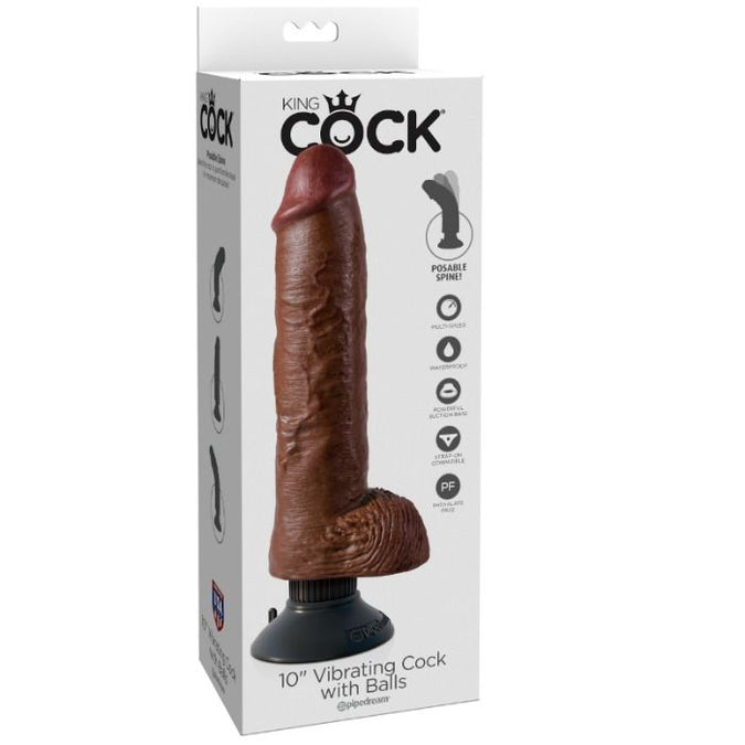 KING COCK - 25.5 CM VIBRERENDE PENIS MET BALLEN BRUIN