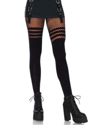 LEG AVENUE - PANTYHOSE ZWART MET FISNNET STREPEN LEG AVENUE - PANTYHOSE ZWART MET FISNNET STREPEN