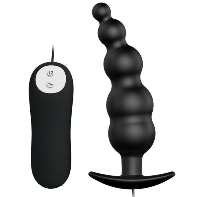 Pretty Love – Anaalplug van siliconen met extra stimulatie en 12 vibratiemodi, zwart, met afstandsbediening
