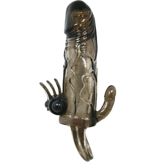 BAILE - BRAVE MAN PENISHOES MET CLITORIS- EN ANALE STIMULATIE DUBBELE KOGEL ZWART 16,5 CM