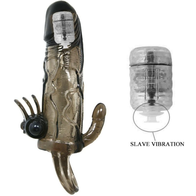BAILE - BRAVE MAN PENISHOES MET CLITORIS- EN ANALE STIMULATIE DUBBELE KOGEL ZWART 16,5 CM