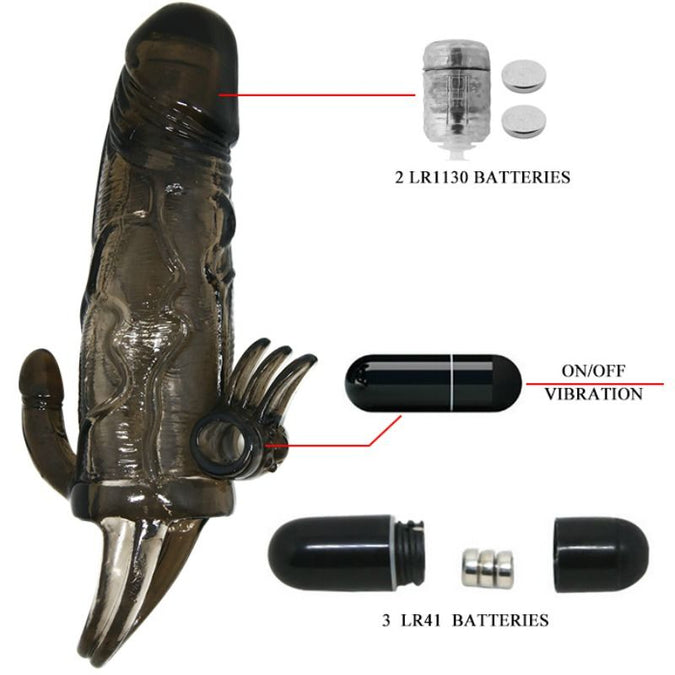 BAILE - BRAVE MAN PENISHOES MET CLITORIS- EN ANALE STIMULATIE DUBBELE KOGEL ZWART 16,5 CM