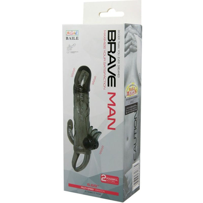 BAILE - BRAVE MAN PENISHOES MET CLITORIS- EN ANALE STIMULATIE DUBBELE KOGEL ZWART 16,5 CM
