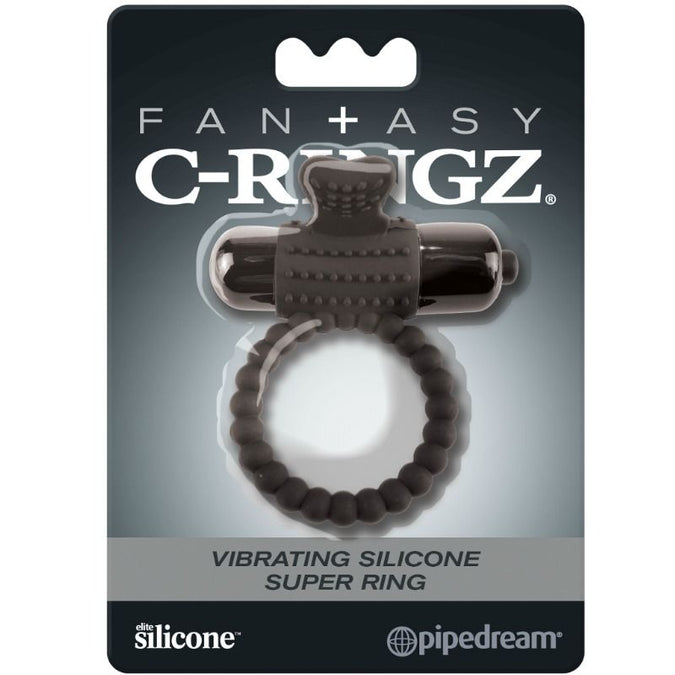 FANTASY C-RINGZ - ZWART SILICONEN VIBRERENDE RING