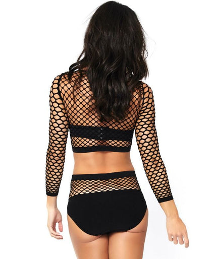 LEG AVENUE - 2 PIECES SET NET LONG SLEEVED TOP AND HIGH WAISTED ONE SIZE LEG AVENUE - 2 PIECES SET NET LONG SLEEVED TOP AND HIGH WAISTED ONE SIZE