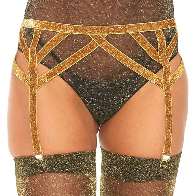 Leg Avenue – Gouden Lurex Elastische Jarretelriem One Size