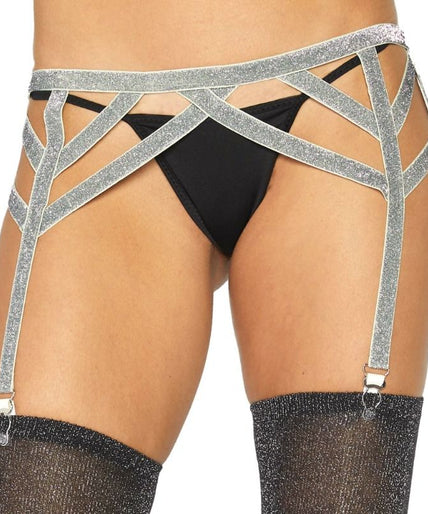 LEG AVENUE - ZILVEREN LUREX ELASTISCHE JARRETELLEGORDEL ONE SIZE LEG AVENUE - ZILVEREN LUREX ELASTISCHE JARRETELLEGORDEL ONE SIZE